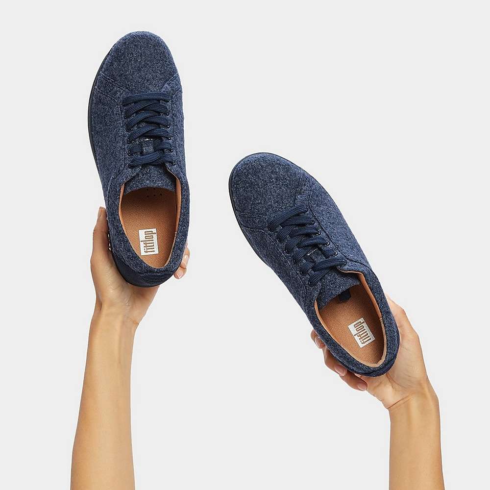 Navy Women's Fitflop RALLY E01 Merino Wool-Mix Sneakers | XU2093418