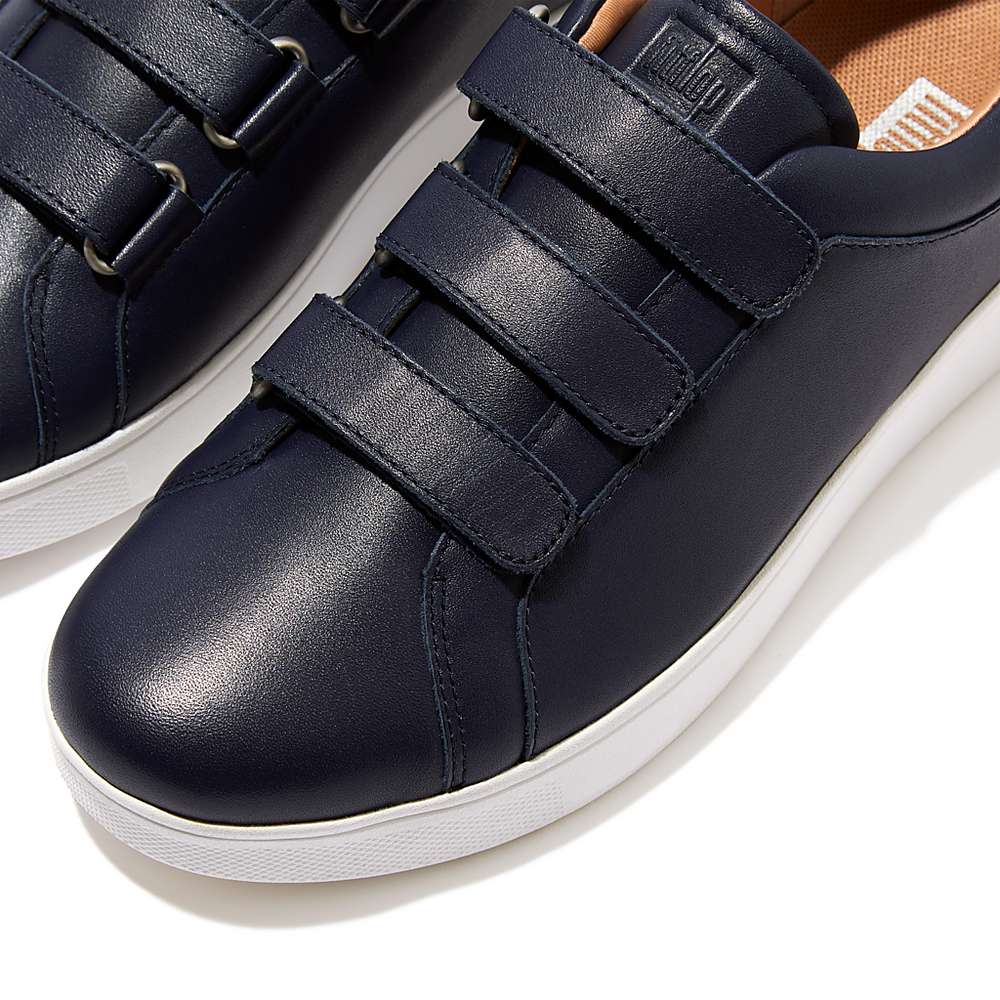 Navy Women's Fitflop RALLY Leather Strap Sneakers | VT4716809