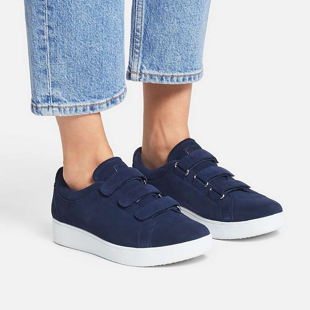 Navy Women's Fitflop RALLY Strap Suede Sneakers | DX6371584