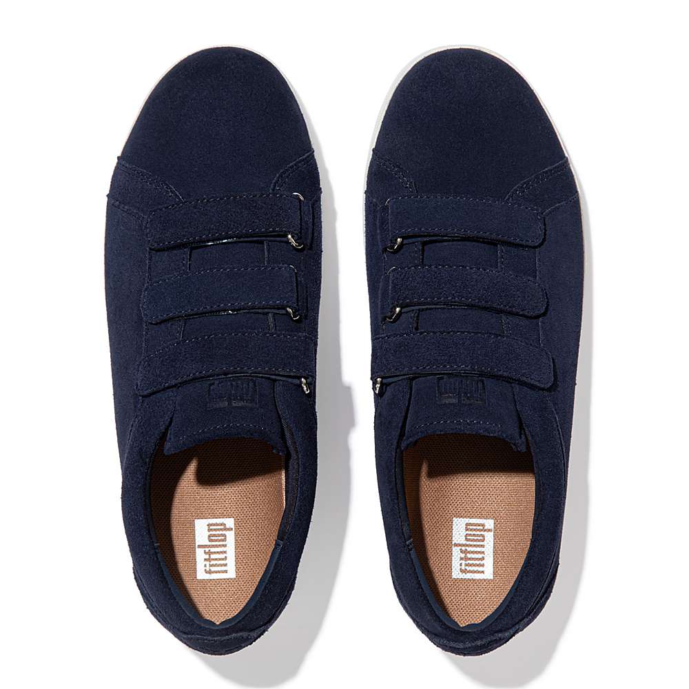 Navy Women's Fitflop RALLY Strap Suede Sneakers | DX6371584