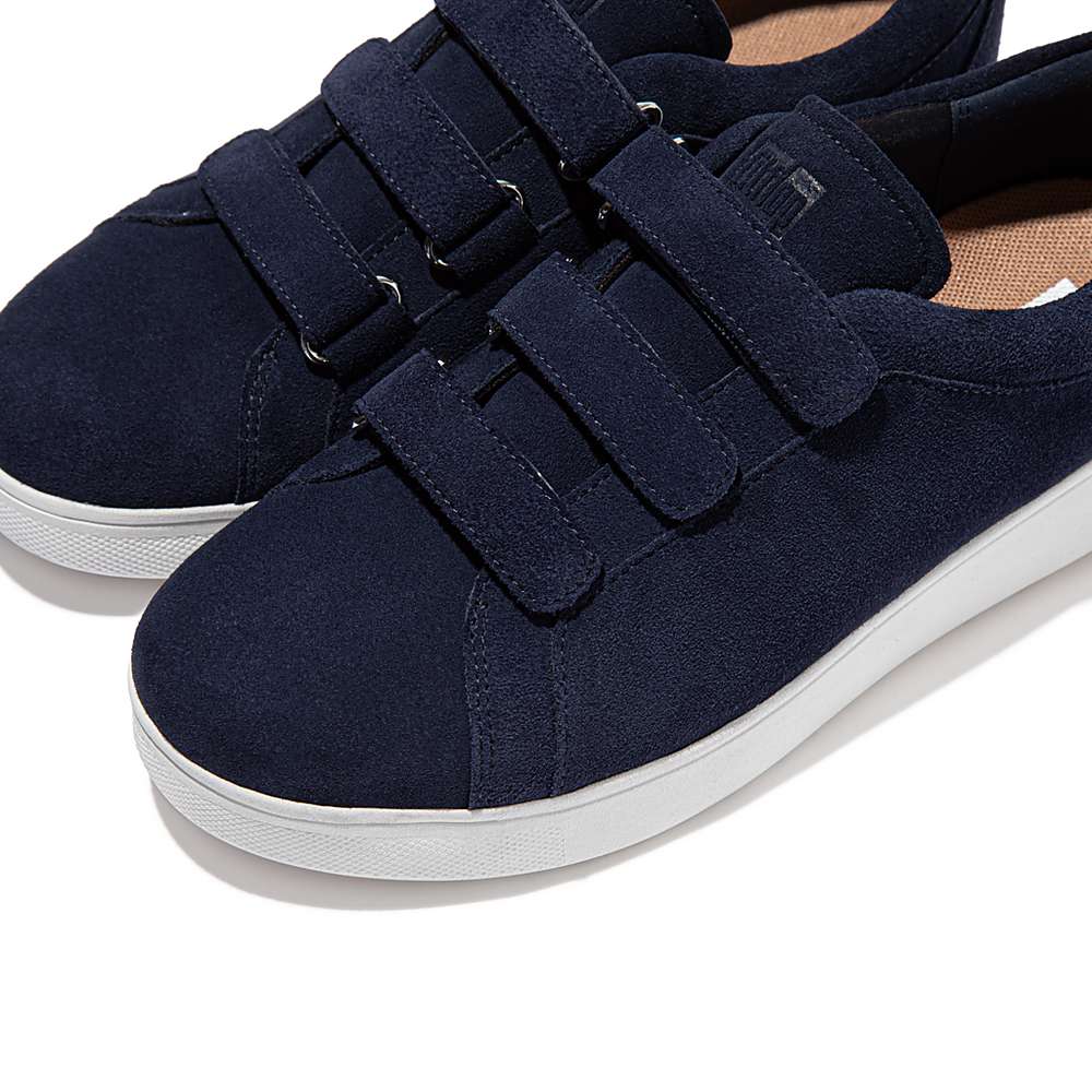 Navy Women's Fitflop RALLY Strap Suede Sneakers | DX6371584