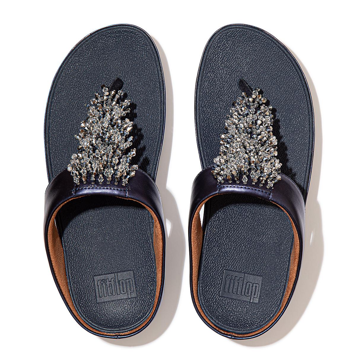 Navy Women's Fitflop RUMBA Beaded Toe-Post Sandals | XT4390127