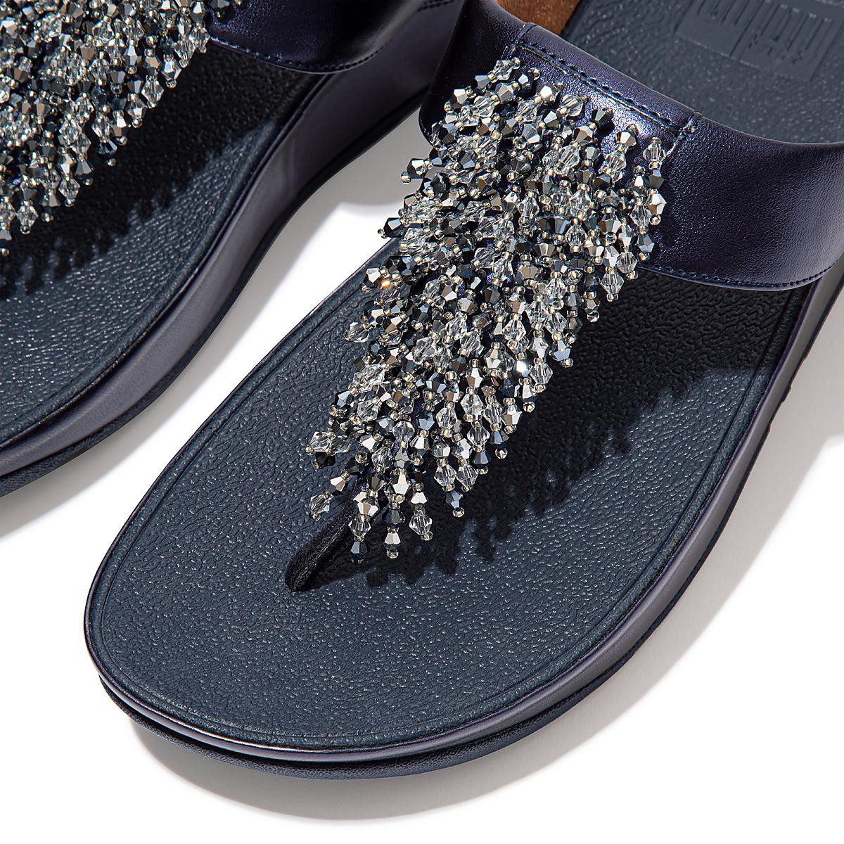 Navy Women's Fitflop RUMBA Beaded Toe-Post Sandals | XT4390127