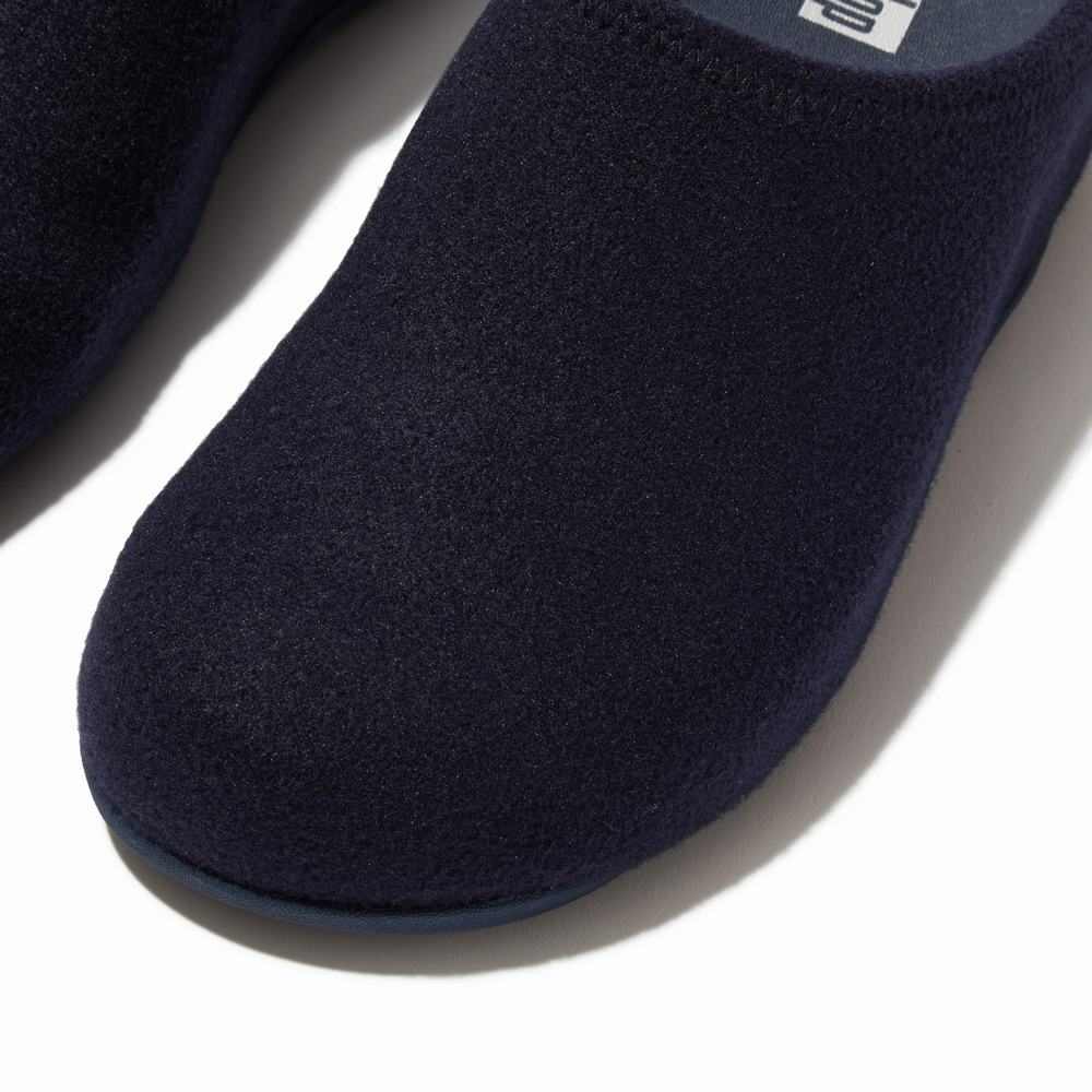 Navy Women's Fitflop SHUV Cushy Felt Clog Slippers | LT7183029