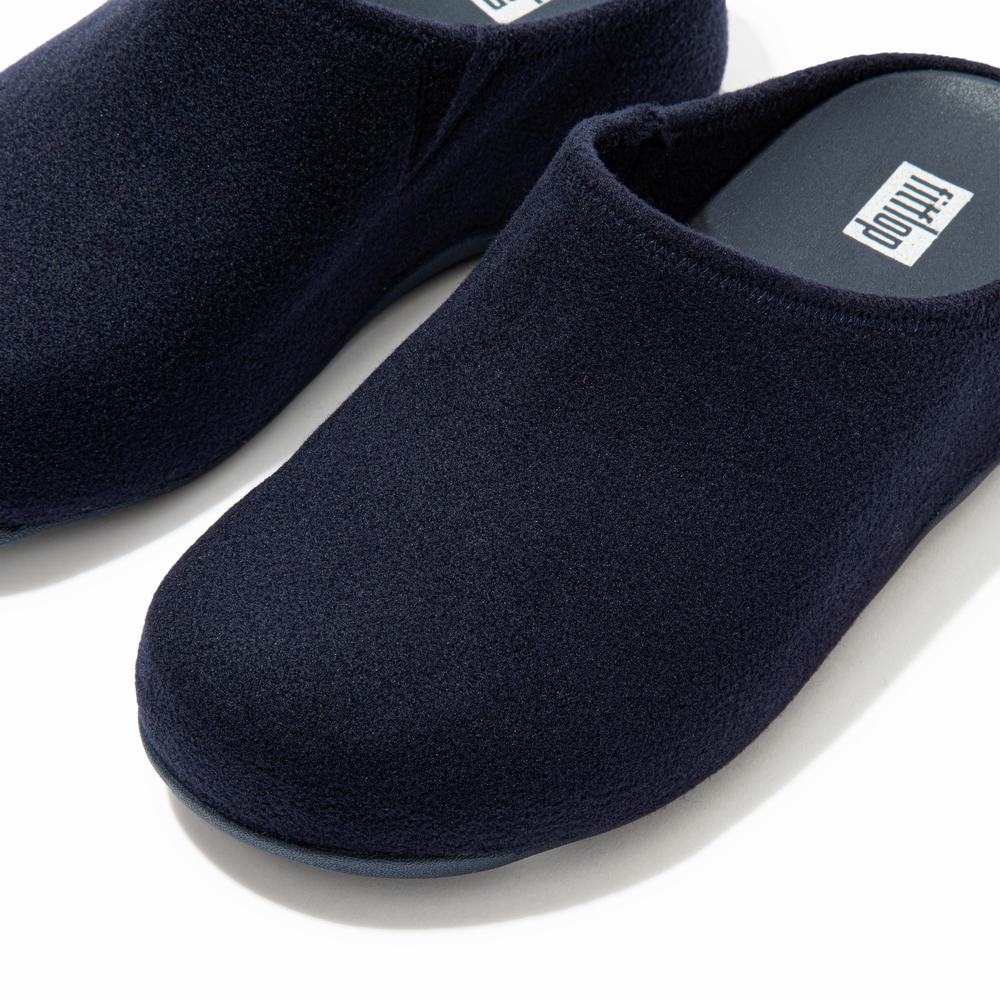 Navy Women's Fitflop SHUV Cushy Felt Clog Slippers | LT7183029