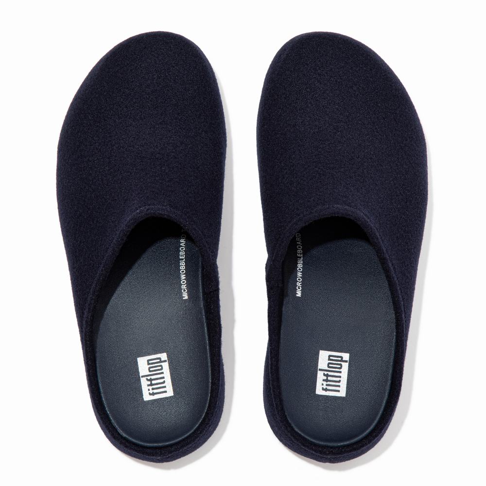 Navy Women's Fitflop SHUV Cushy Felt Clog Slippers | LT7183029