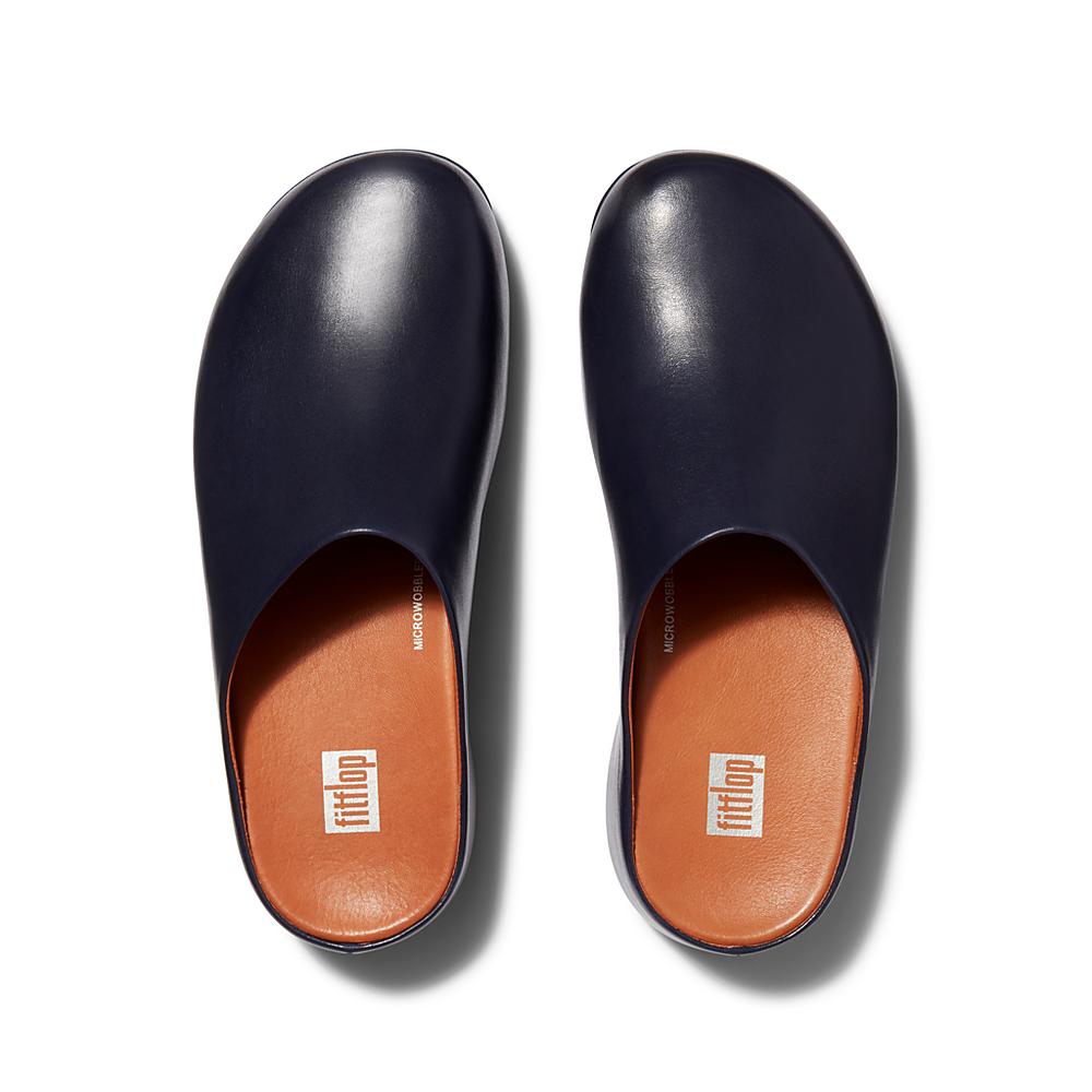 Navy Women's Fitflop SHUV Leather Clogs | SR2537960