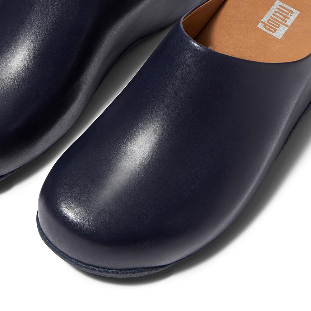 Navy Women's Fitflop SHUV Leather Clogs | SR2537960