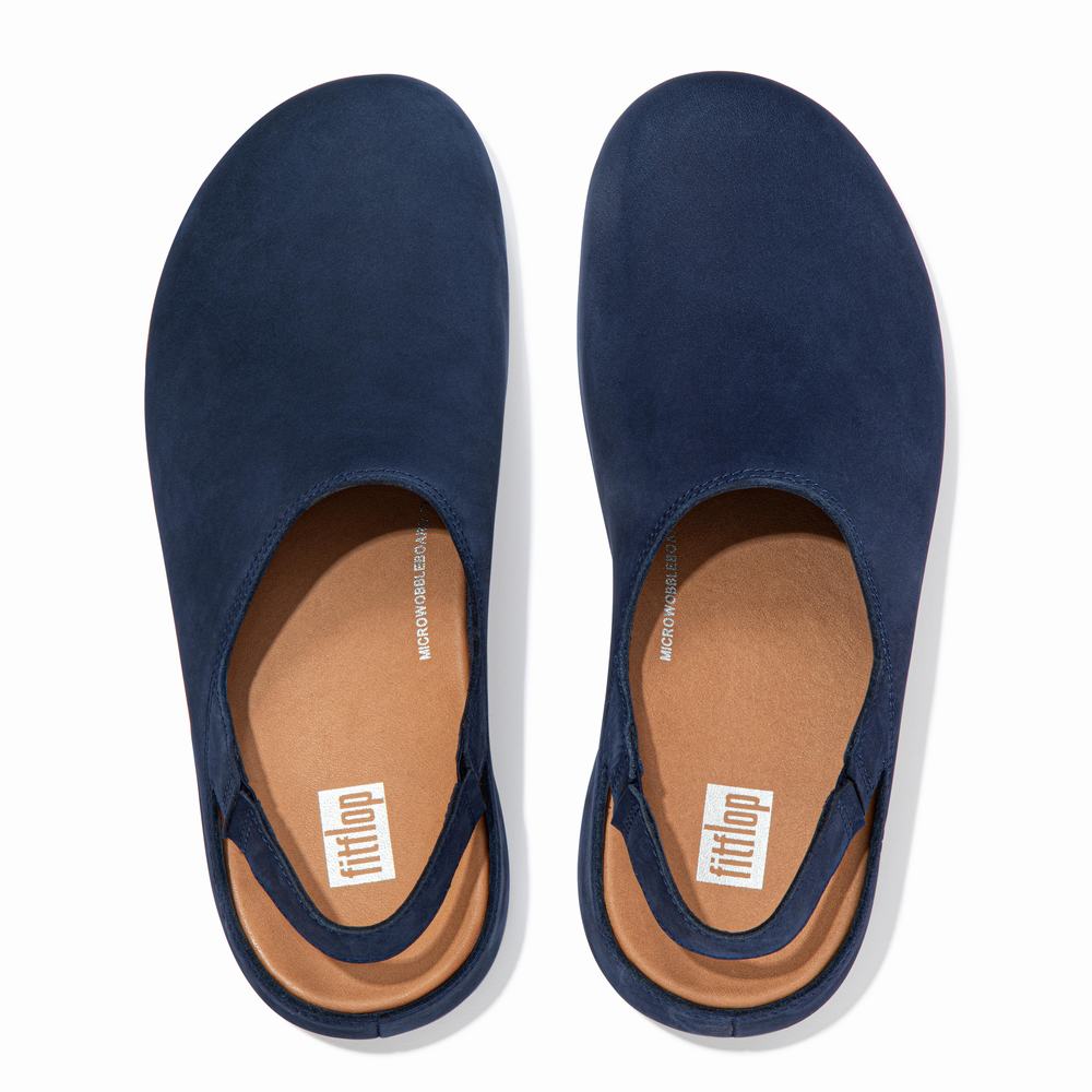 Navy Women's Fitflop SHUV Nubuck Back-Strap Clogs | BD9836512