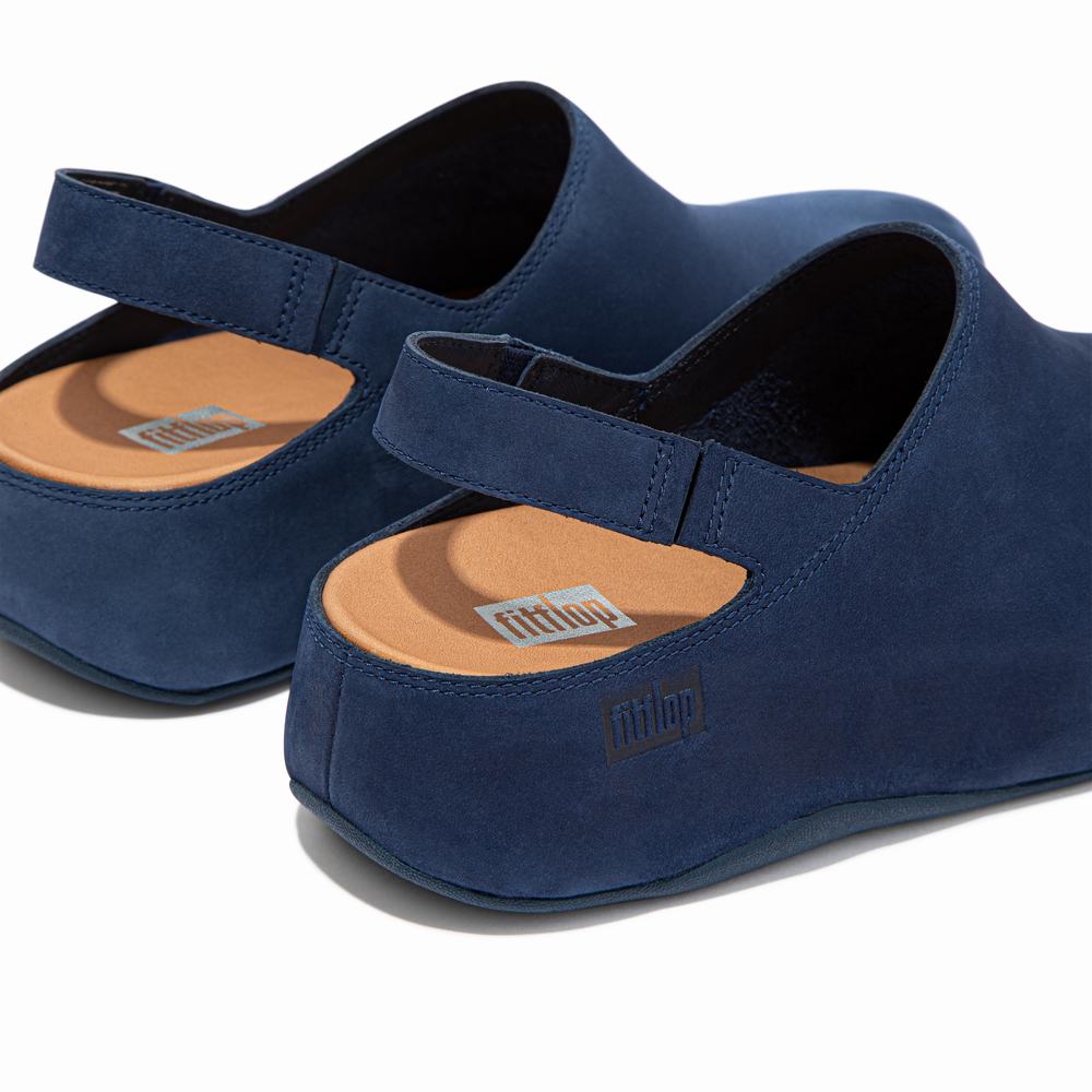 Navy Women's Fitflop SHUV Nubuck Back-Strap Clogs | BD9836512