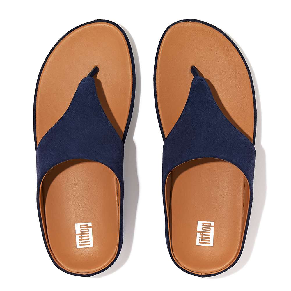 Navy Women's Fitflop SHUV Suede Toe-Post Sandals | LV0365849