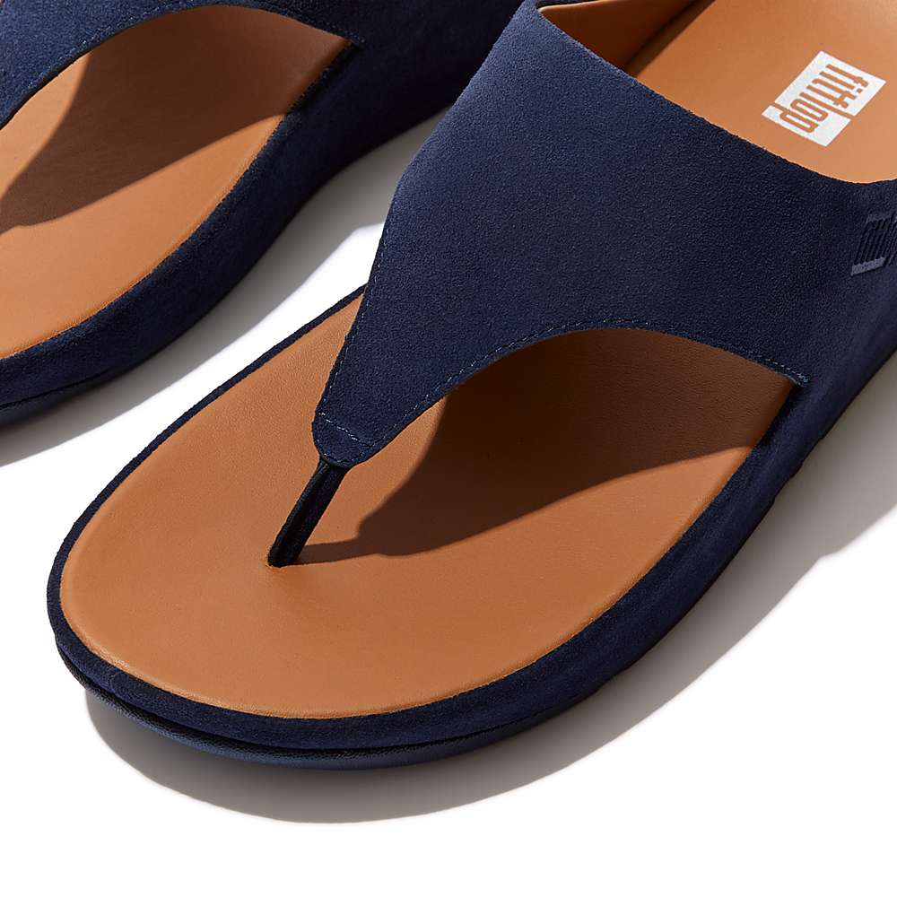 Navy Women's Fitflop SHUV Suede Toe-Post Sandals | LV0365849