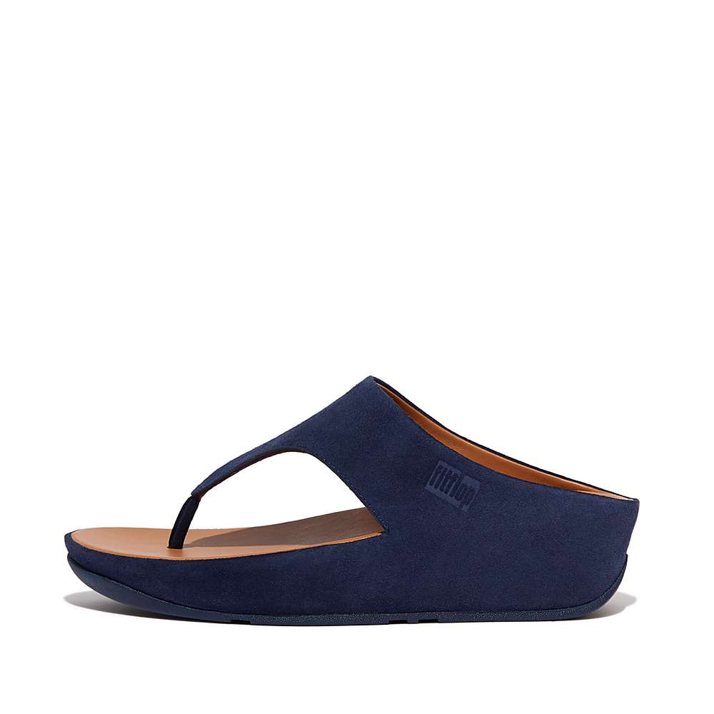 Navy Women\'s Fitflop SHUV Suede Toe-Post Sandals | LV0365849