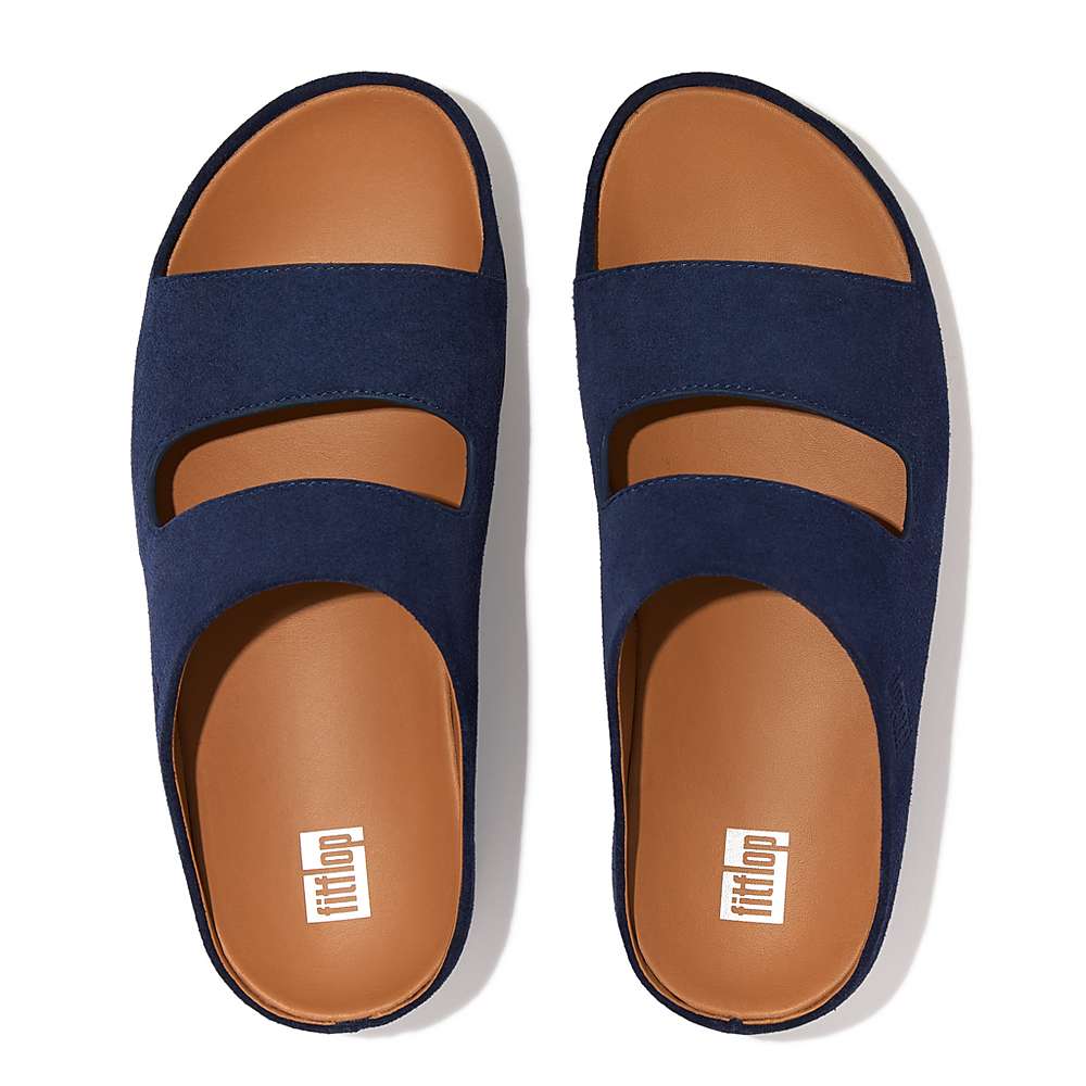 Navy Women's Fitflop SHUV Two-Bar Suede Slides Sandals | EU8942630