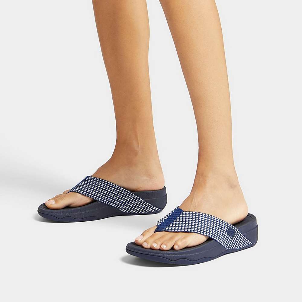 Navy Women's Fitflop SURFA Webbing Toe-Post Sandals | YZ8214576