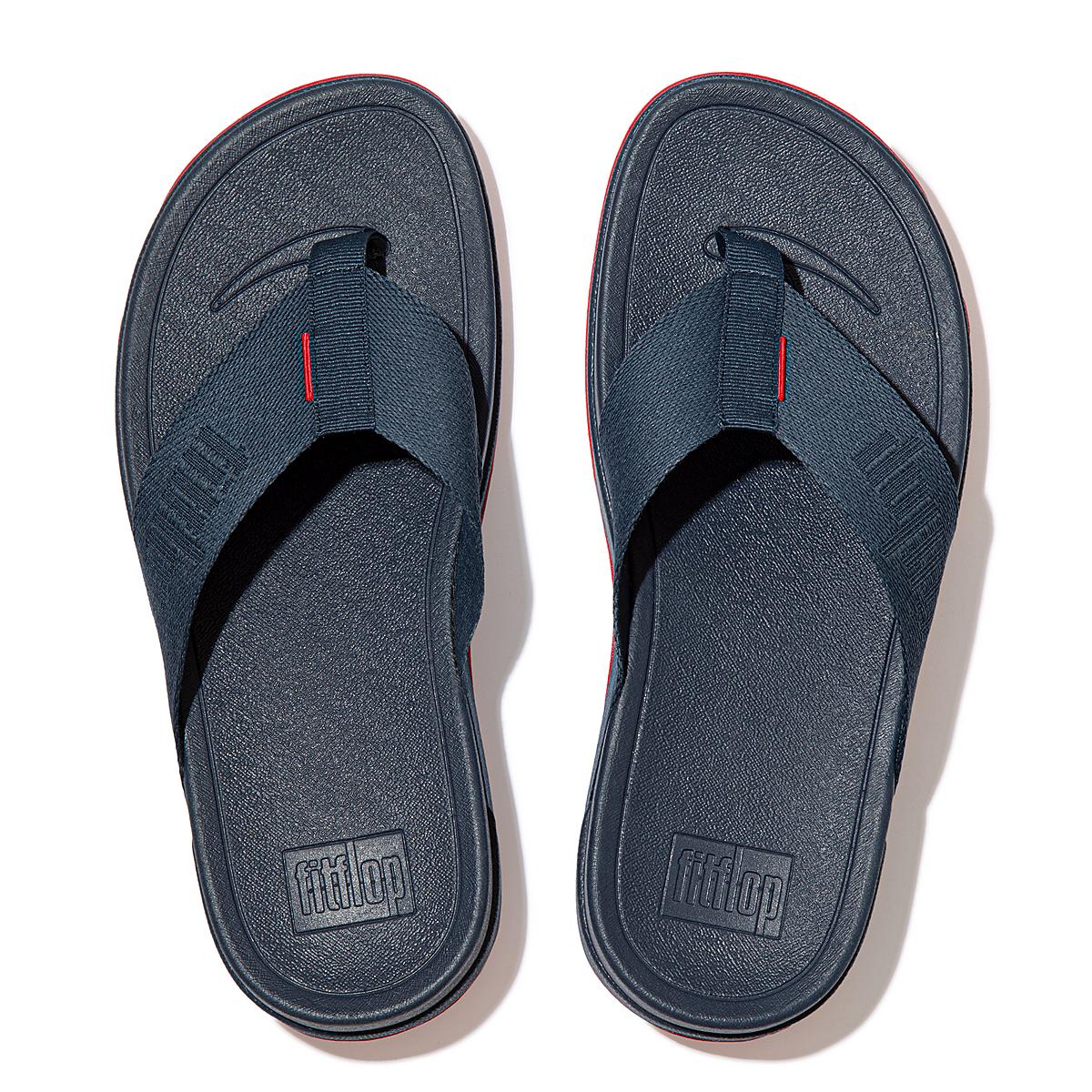 Navy Women's Fitflop SURFA Woven-Logo Toe-Post Sandals | OB0375481