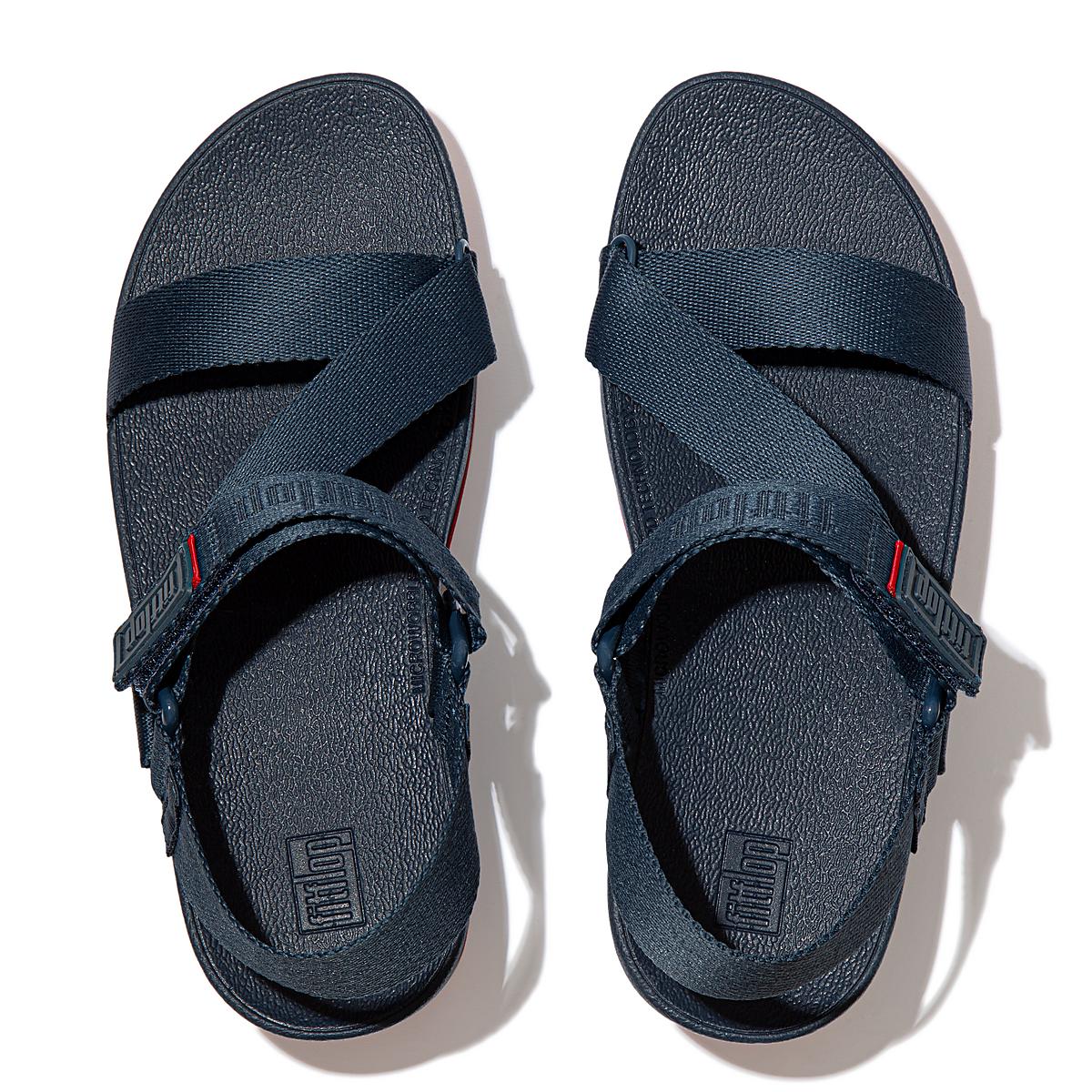 Navy Women's Fitflop SURFA Woven-Logo Z-Strap Sandals | RB2650347