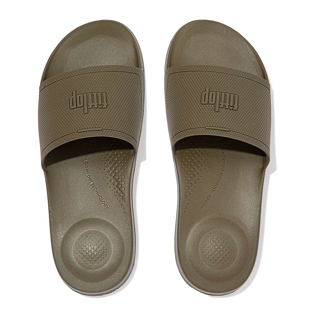 Olive Men's Fitflop IQUSHION Pool Slides | ZE2680347