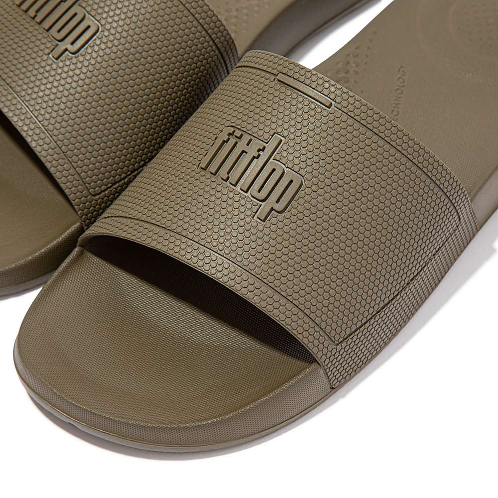 Olive Men's Fitflop IQUSHION Pool Slides | ZE2680347