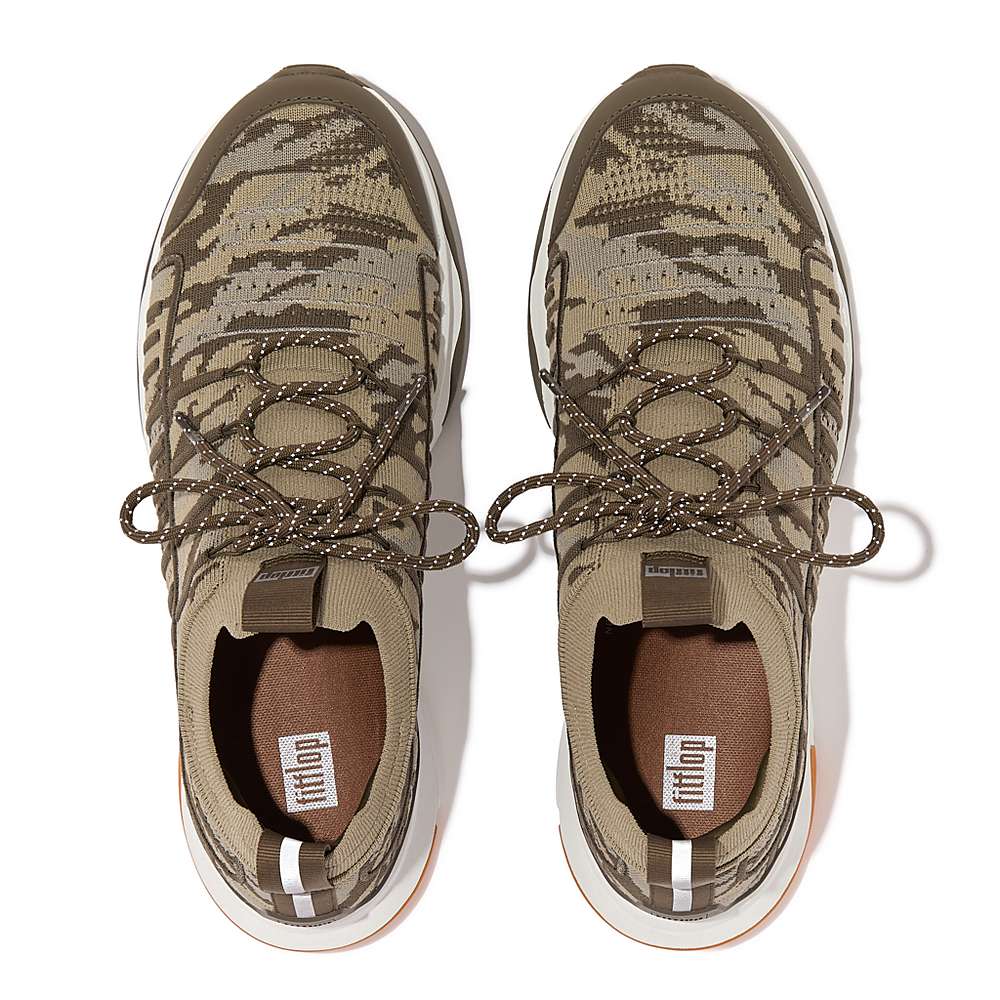 Olive Men's Fitflop VITAMIN FF E01 Camo Knit Sports Sneakers | HK1490652