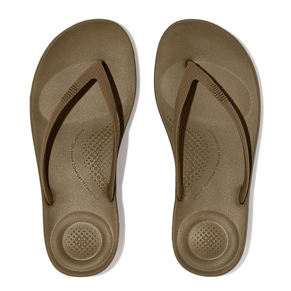 Olive Women's Fitflop IQUSHION Ergonomic Flip Flops | VY3809542