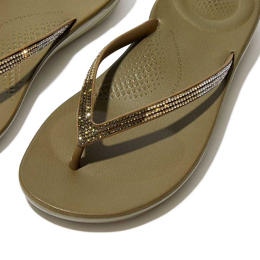 Olive Women's Fitflop IQUSHION Ombre Sparkle Flip Flops | RE7143596