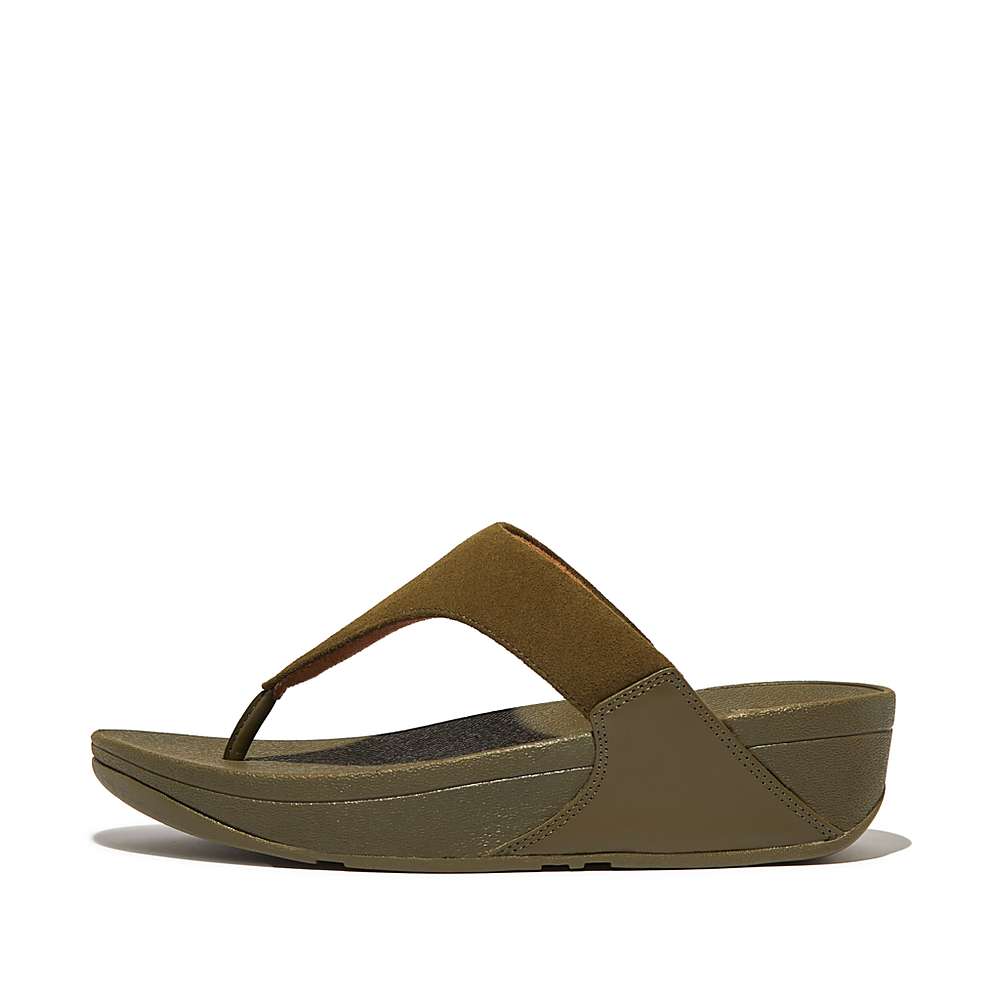 Olive Women\'s Fitflop LULU Suede Toe-Post Sandals | WY5048271