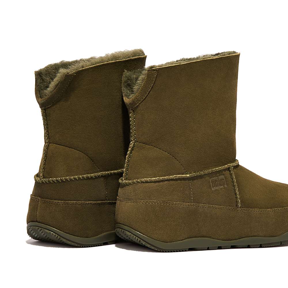 Olive Women's Fitflop Original MUKLUK SHORTY Double-Faced Shearling Ankle Boots | JS3804752