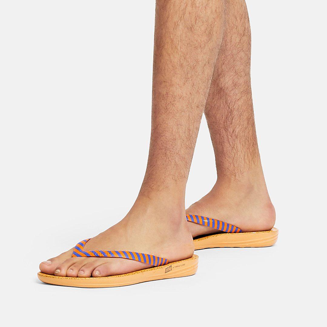 Orange/Blue Men's Fitflop IQUSHION X Yinka Ilori Flip Flops | EN1753940