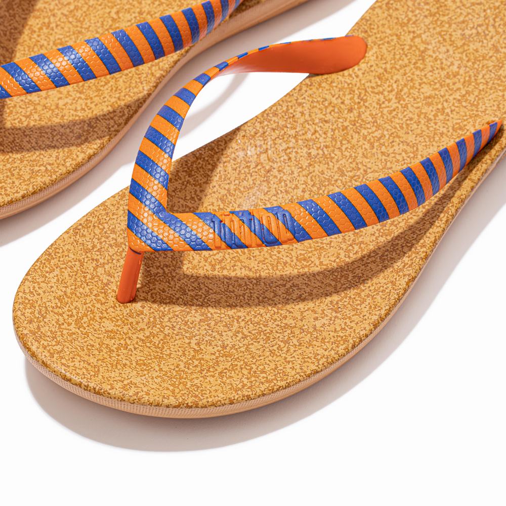 Orange/Blue Men's Fitflop IQUSHION X Yinka Ilori Flip Flops | EN1753940