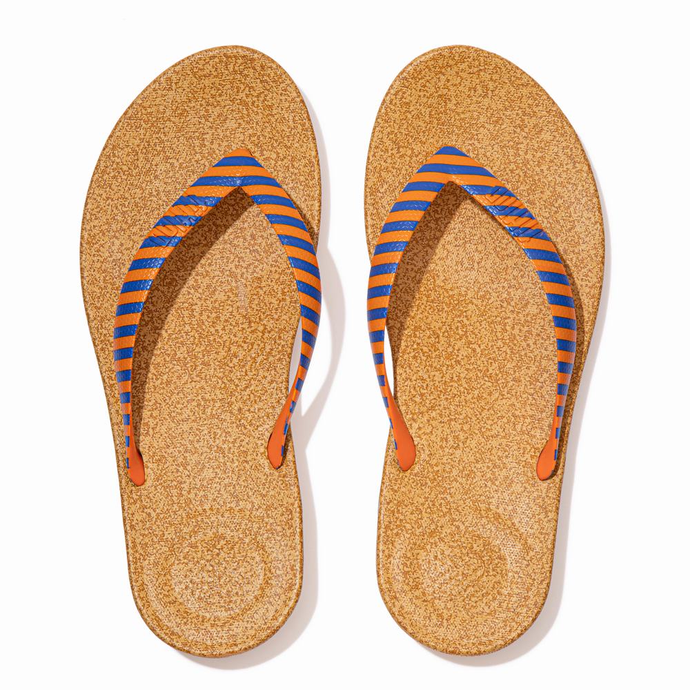 Orange/Blue Men's Fitflop IQUSHION X Yinka Ilori Flip Flops | EN1753940