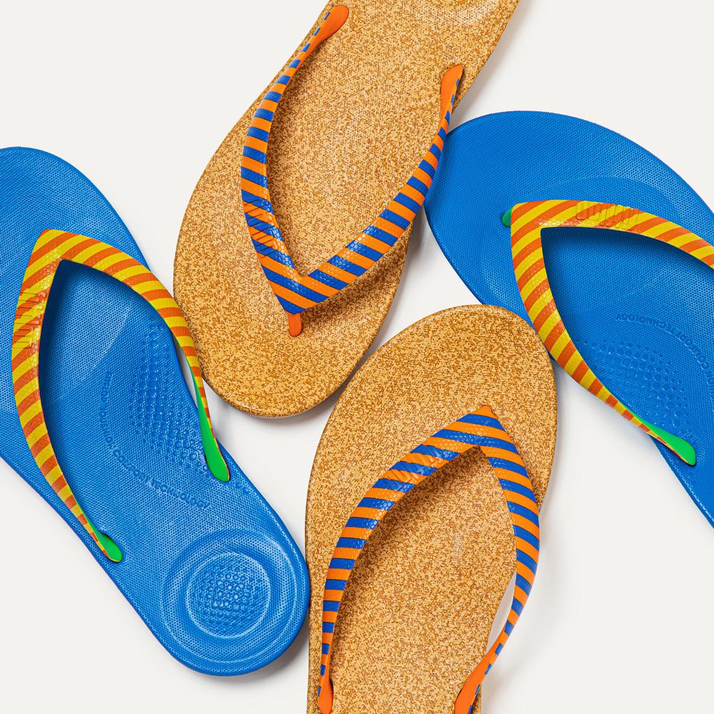 Orange/Blue Men's Fitflop IQUSHION X Yinka Ilori Flip Flops | EN1753940