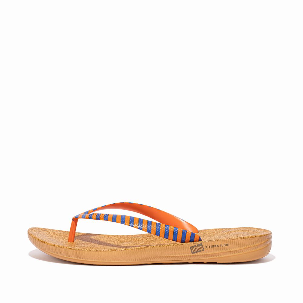 Orange/Blue Men\'s Fitflop IQUSHION X Yinka Ilori Flip Flops | EN1753940