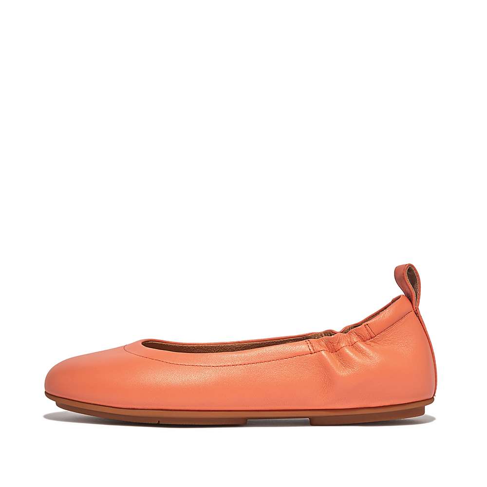 Orange Coral Women\'s Fitflop ALLEGRO Soft Leather Ballet Flats | HD2086543