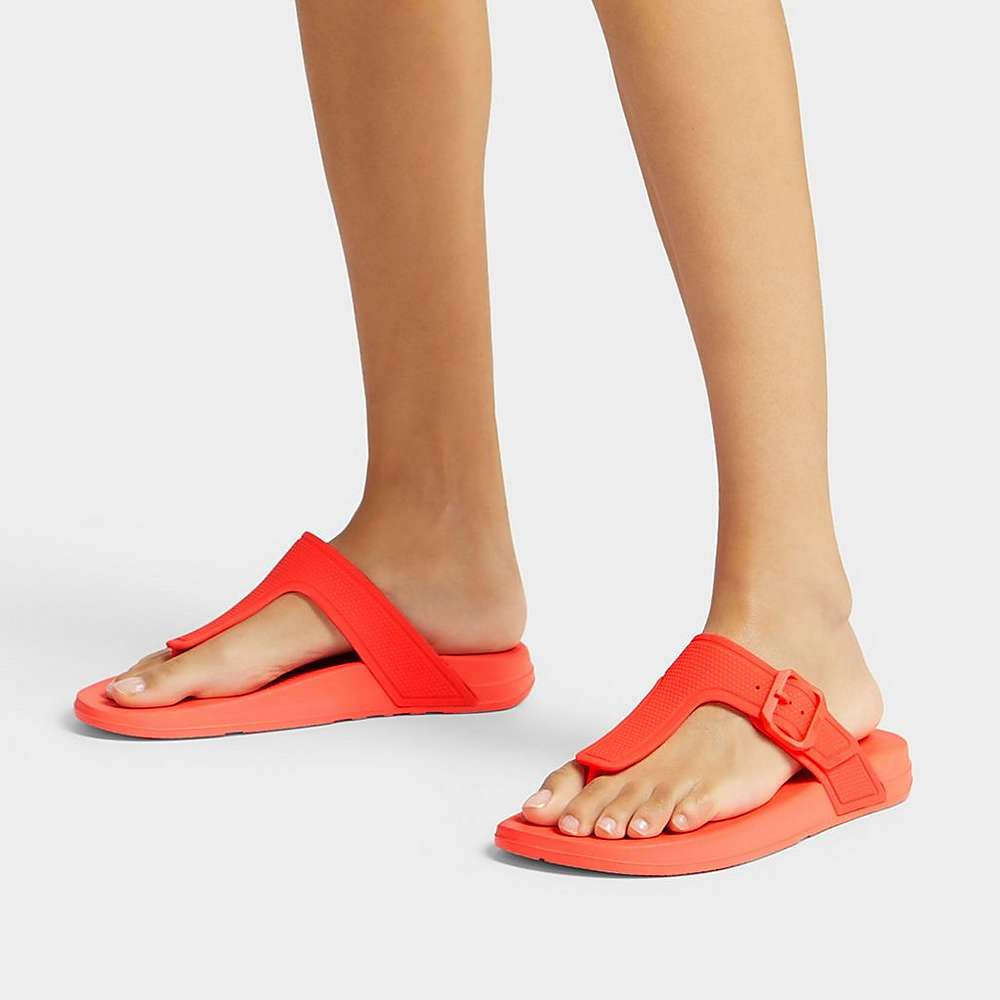 Orange Women's Fitflop IQUSHION Adjustable Buckle Flip Flops | IR2086154