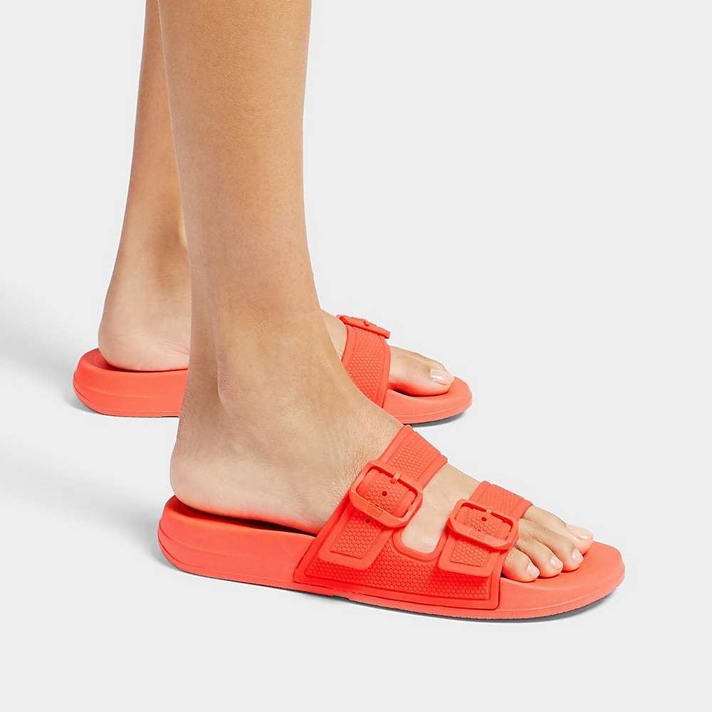 Orange Women's Fitflop IQUSHION Two-Bar Buckle Slides | GV5179204