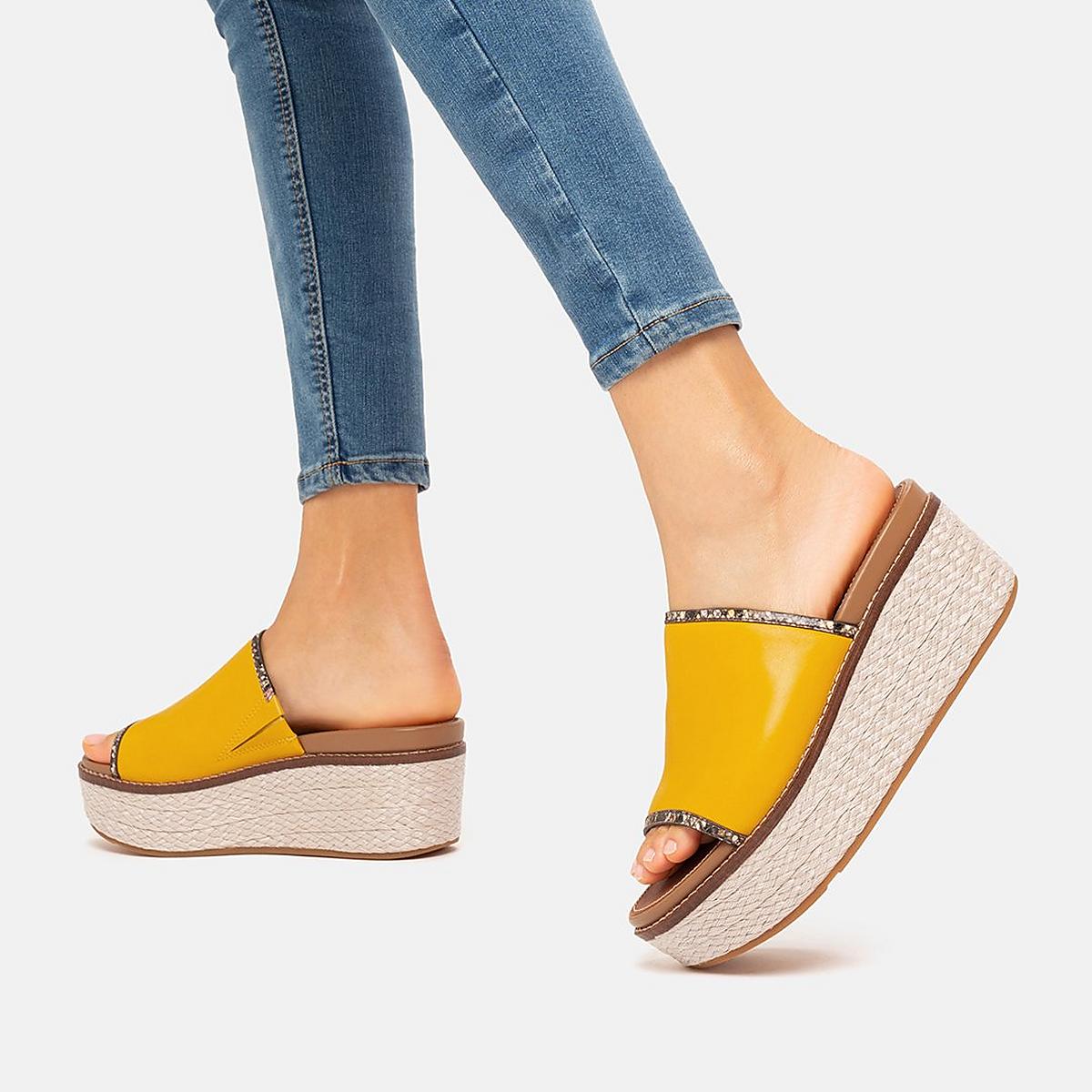 Orange Yellow Women's Fitflop ELOISE Snake Trim Espadrille Slides Sandals | IW1953728