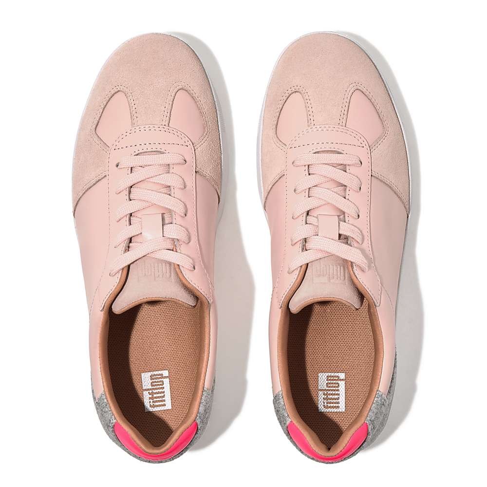 Pink/Grey Women's Fitflop RALLY Leather/Felt Panel Sneakers | SL2659317