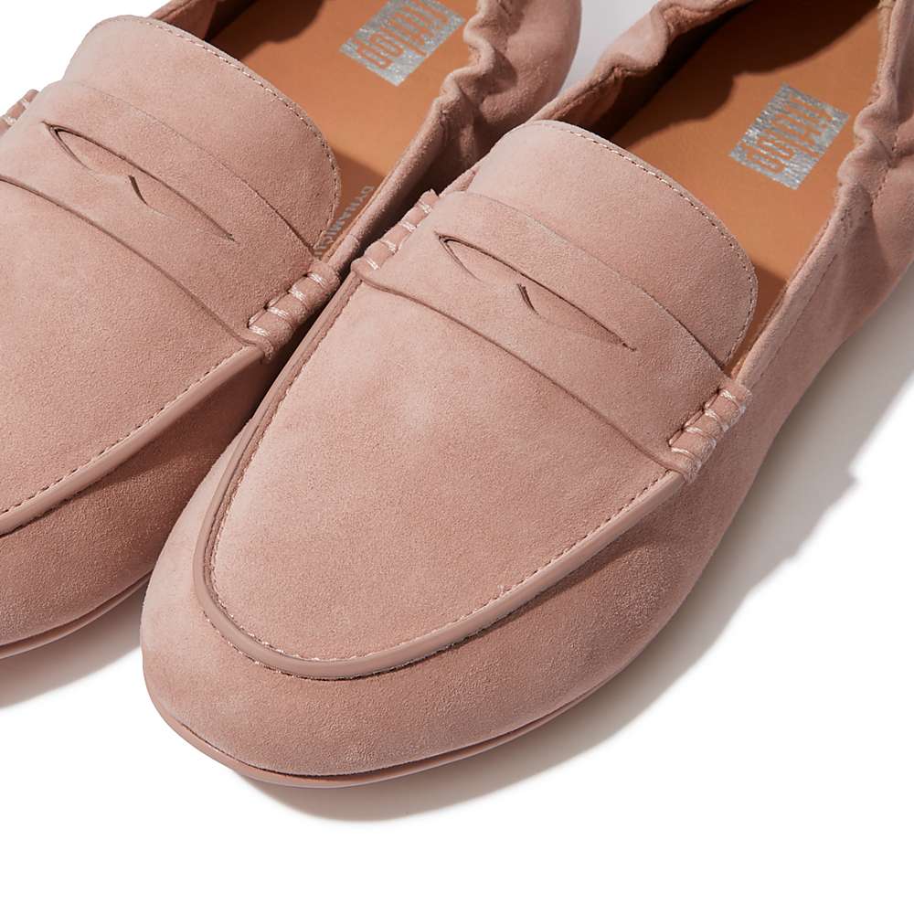 Pink Women's Fitflop ALLEGRO Suede Penny Loafers | BD4971632