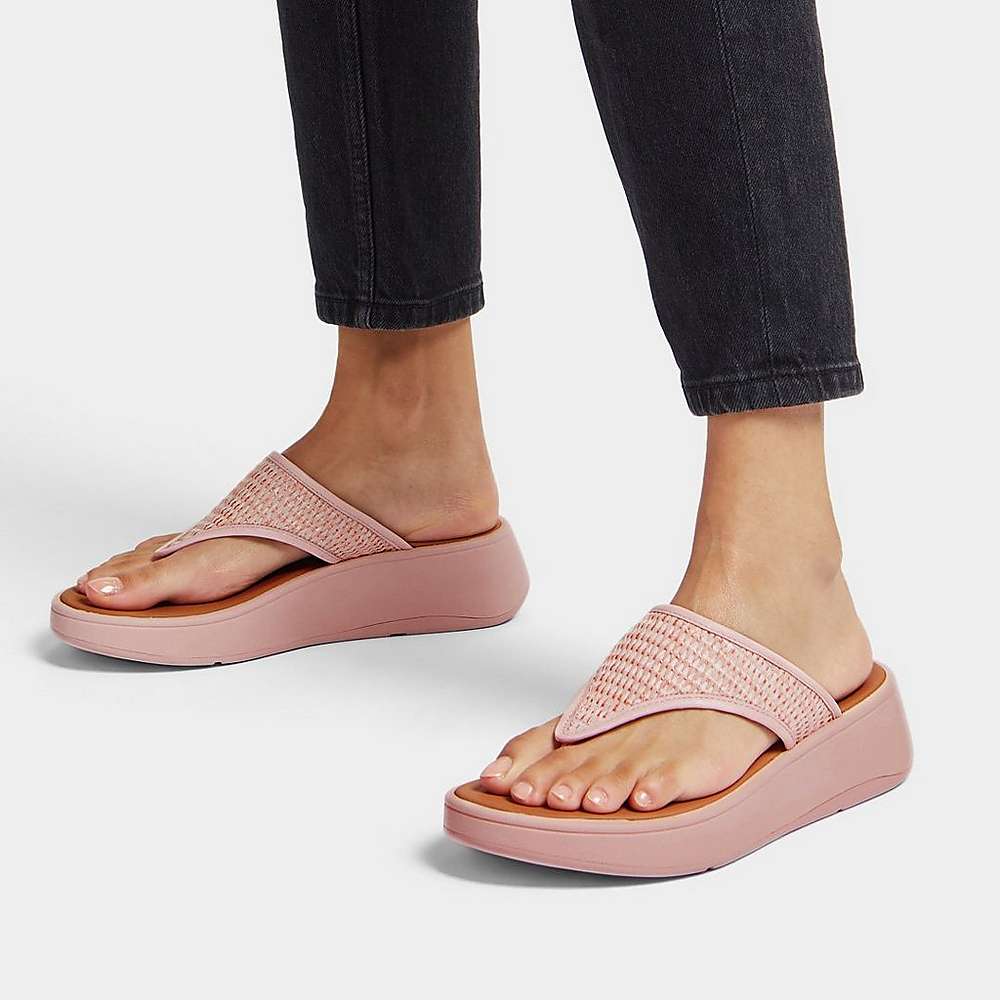 Pink Women's Fitflop F-MODE Woven Flatform Toe-Post Sandals | NG0328496