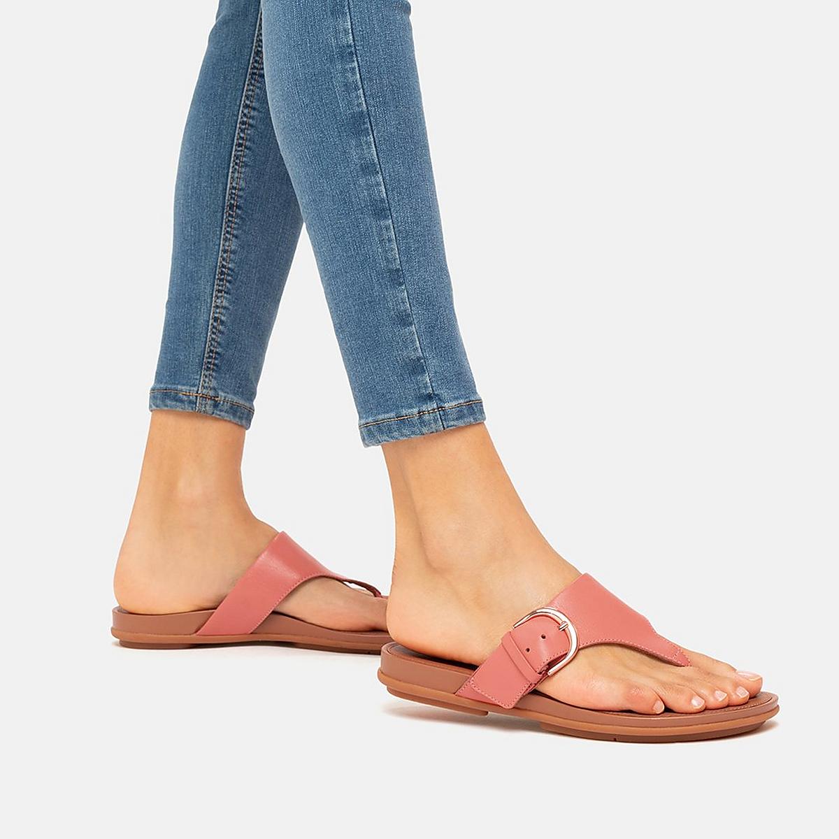 Pink Women's Fitflop GRACIE Buckle Leather Toe-Post Sandals | SO2739486