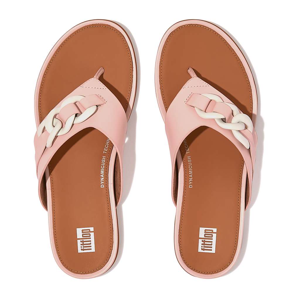 Pink Women's Fitflop GRACIE Chain Leather Toe-Post Sandals | DT1423560