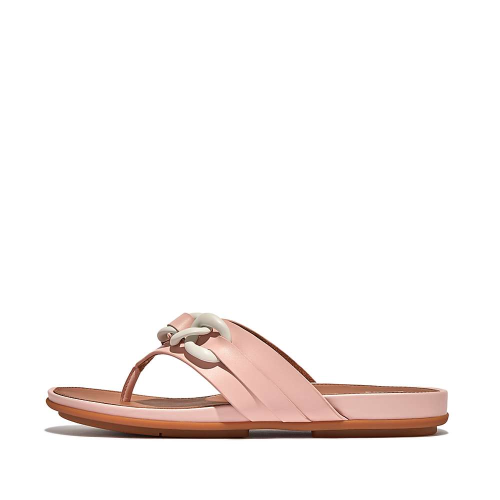 Pink Women\'s Fitflop GRACIE Chain Leather Toe-Post Sandals | DT1423560