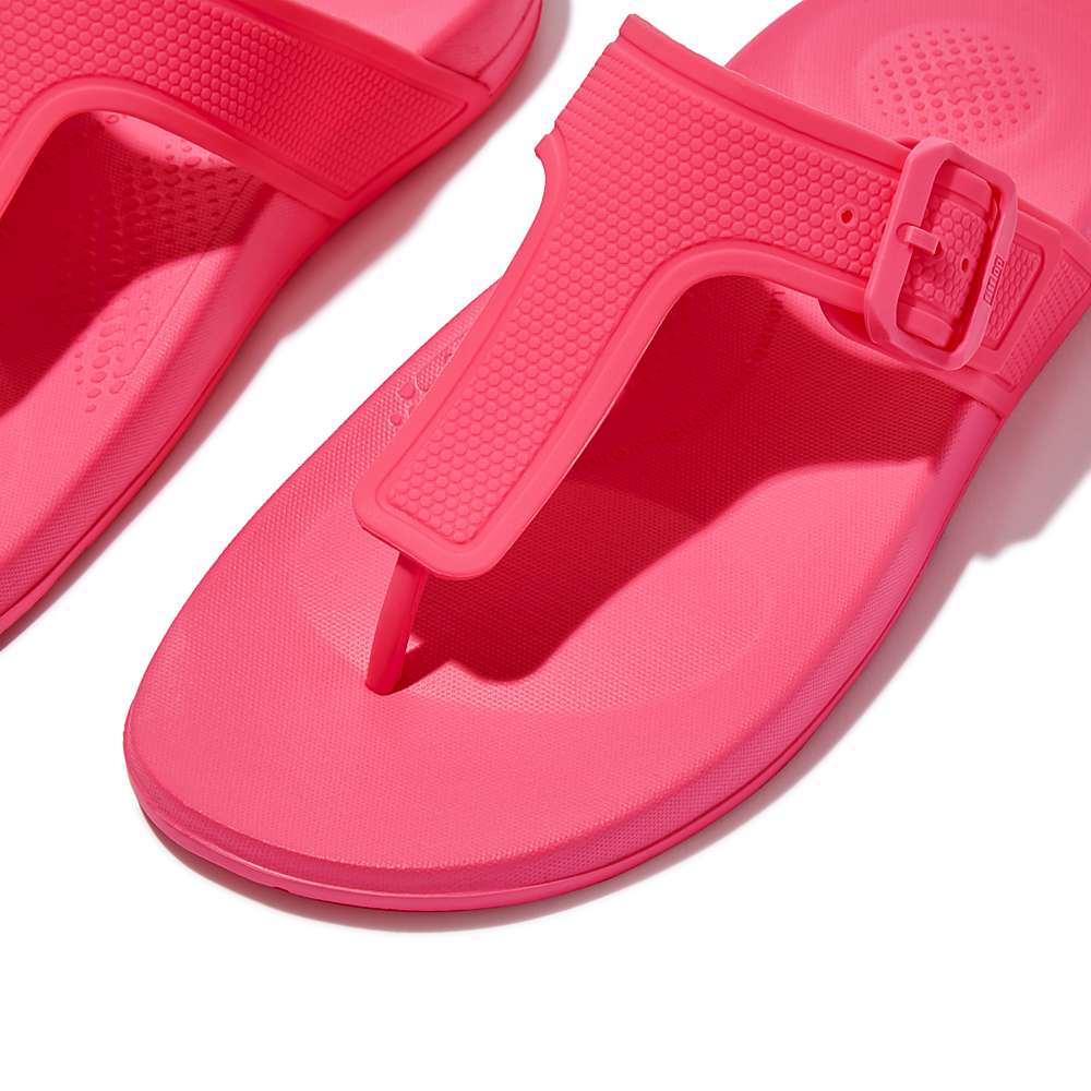 Pink Women's Fitflop IQUSHION Adjustable Buckle Flip Flops | YL3780145