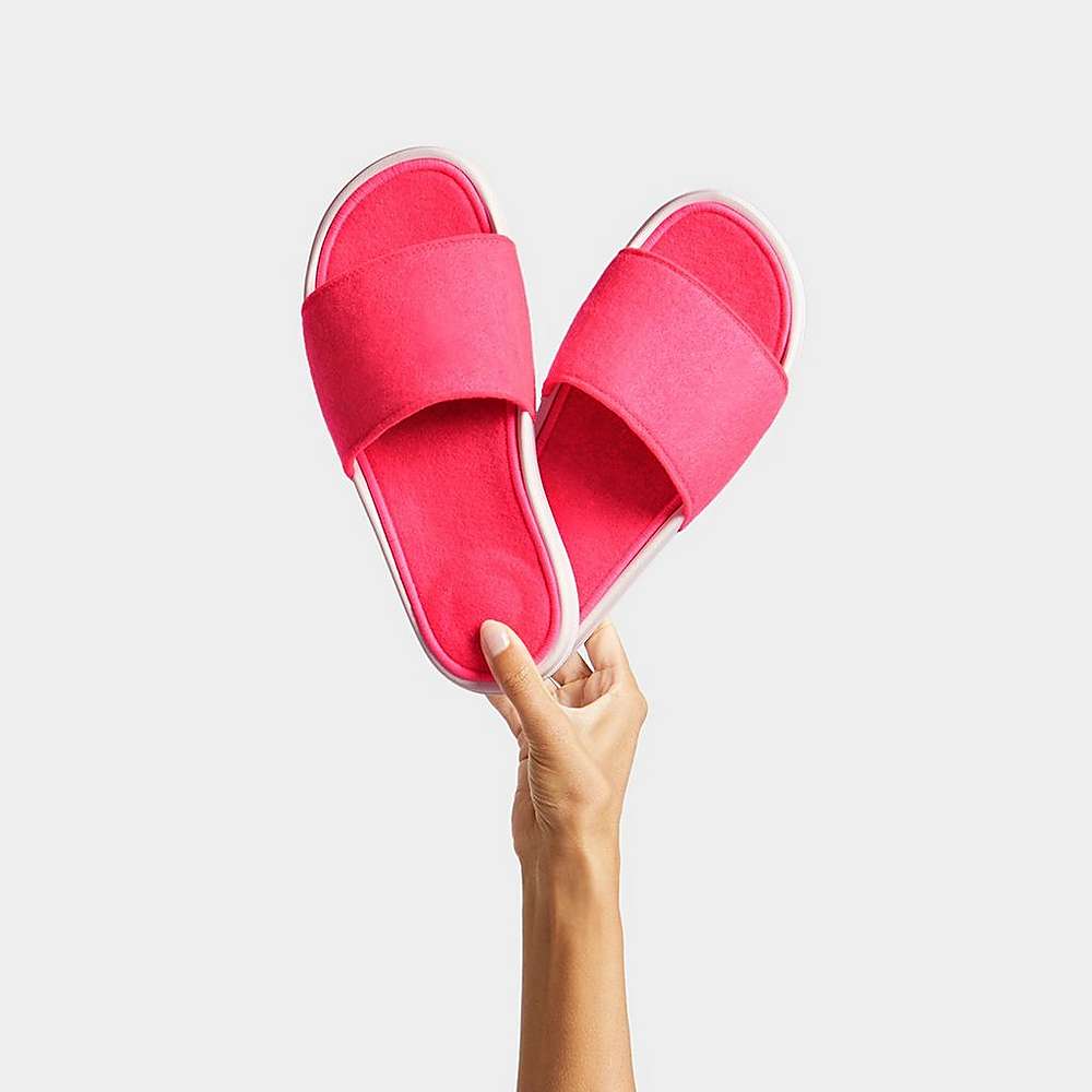 Pink Women's Fitflop IQUSHION E01 Neon Felt Slides | VU8236954