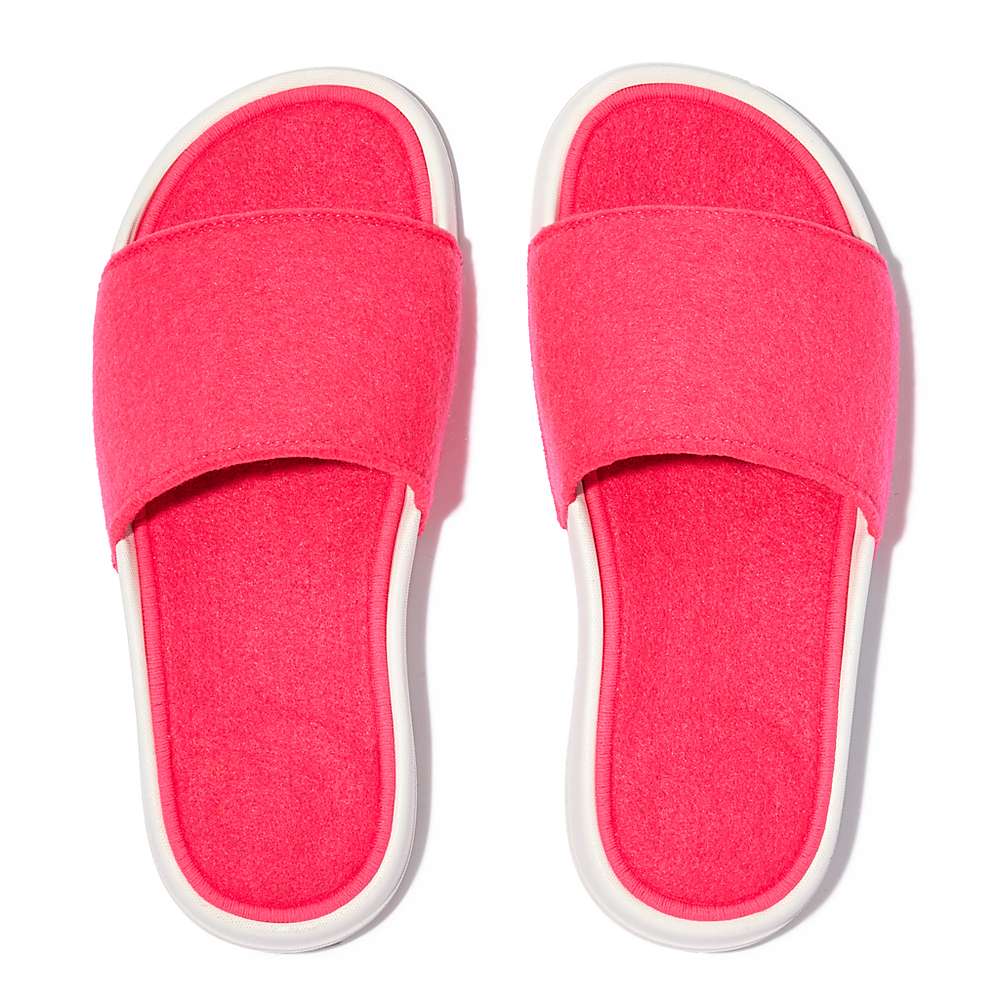 Pink Women's Fitflop IQUSHION E01 Neon Felt Slides | VU8236954