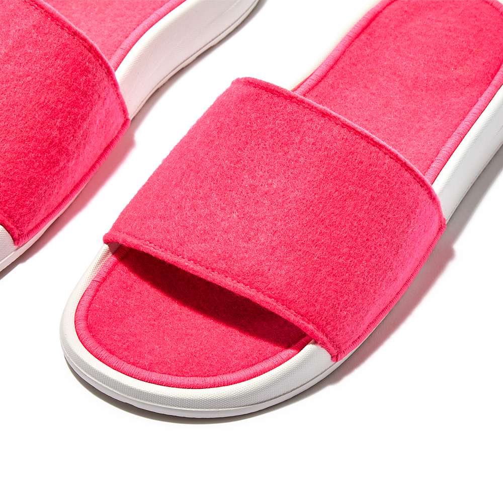 Pink Women's Fitflop IQUSHION E01 Neon Felt Slides | VU8236954