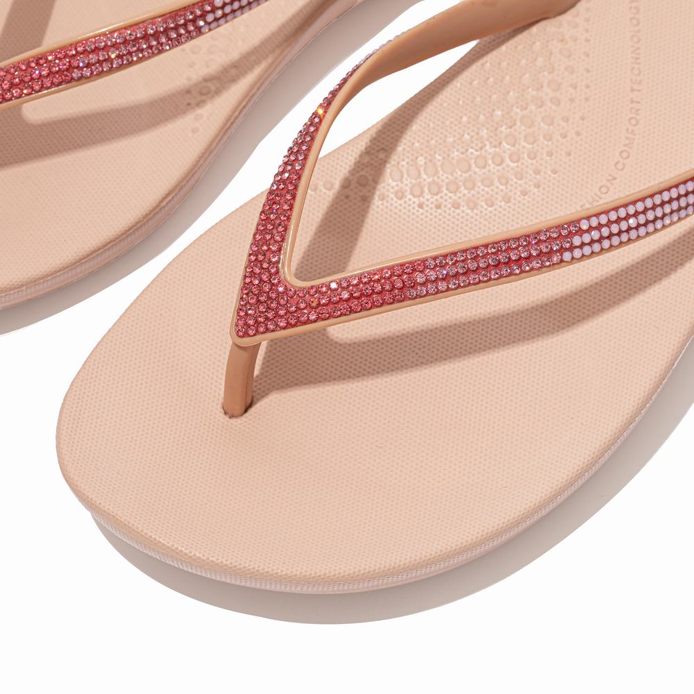 Pink Women's Fitflop IQUSHION Ombre Sparkle Flip Flops | JF3705269