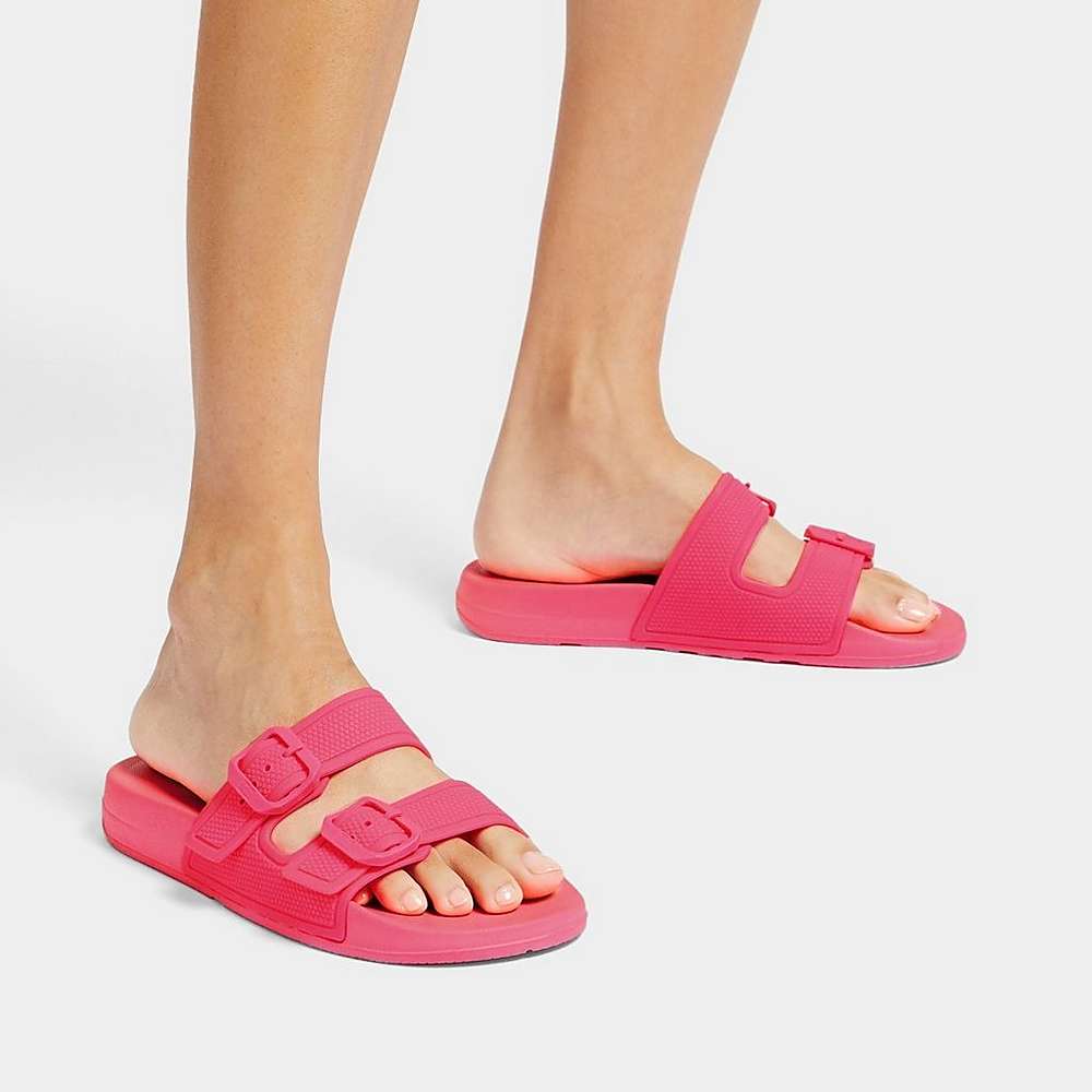 Pink Women's Fitflop IQUSHION Two-Bar Buckle Slides | TW0479263