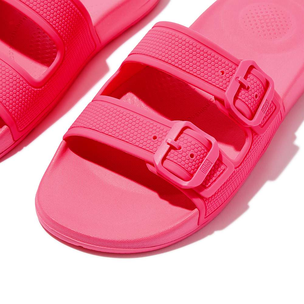 Pink Women's Fitflop IQUSHION Two-Bar Buckle Slides | TW0479263